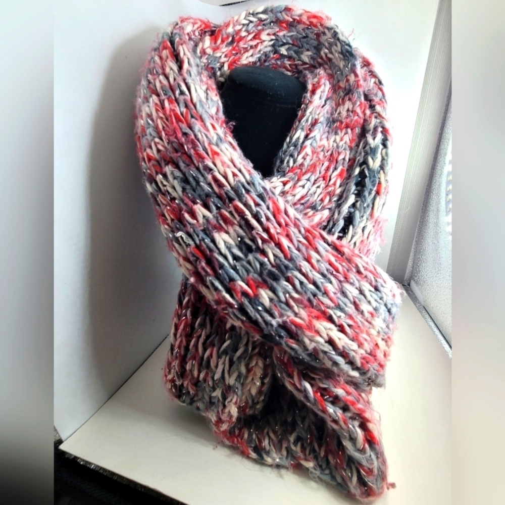 SONOMA Tweed Multicolor Knit Fringed Scarf, EUC